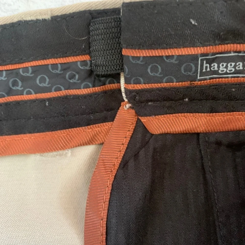 Haggar Mens Dress Pants 36x32 Khaki Flat Front Expandable Waist Cotton‎